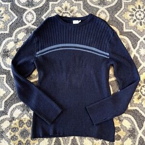 Vintage 90s Calvin Klein Jeans Ribbed Cotton Sweater Navy CK Logo XL Gorpcore